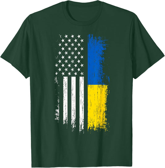 Ukrainian American Flag T Shirt - Pride Ukraine USA Shirt T-Shirt - T-Shirt | Forest