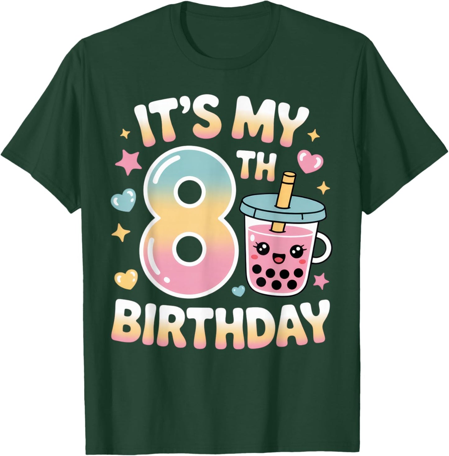 It's My 8th Birthday Boba Lover Fun Kids Party Celebration T-Shirt - T-Shirt | Forest