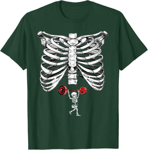 Skeleton Weightlifting Pregnancy Halloween Fitness Gym T-Shirt - T-Shirt | Forest