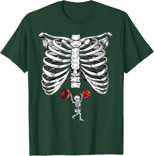 Skeleton Weightlifting Pregnancy Halloween Fitness Gym T-Shirt - T-Shirt | Forest