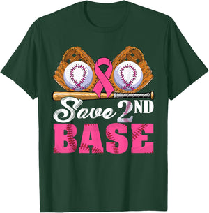 Save Second 2nd Base Breast Cancer Awareness Month Baseball T-Shirt - T-Shirt | Forest