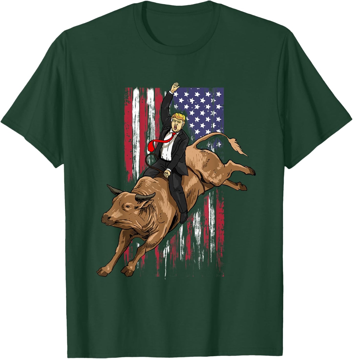 Rodeo Bull Rider Trump American Flag Cowboy Bull Riding T-Shirt - T-Shirt | Forest
