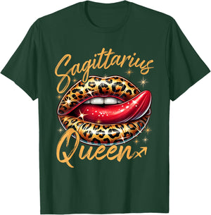 Sagittarius Queen Zodiac Sign With Leopard Print Juicy Lips T-Shirt - T-Shirt | Forest