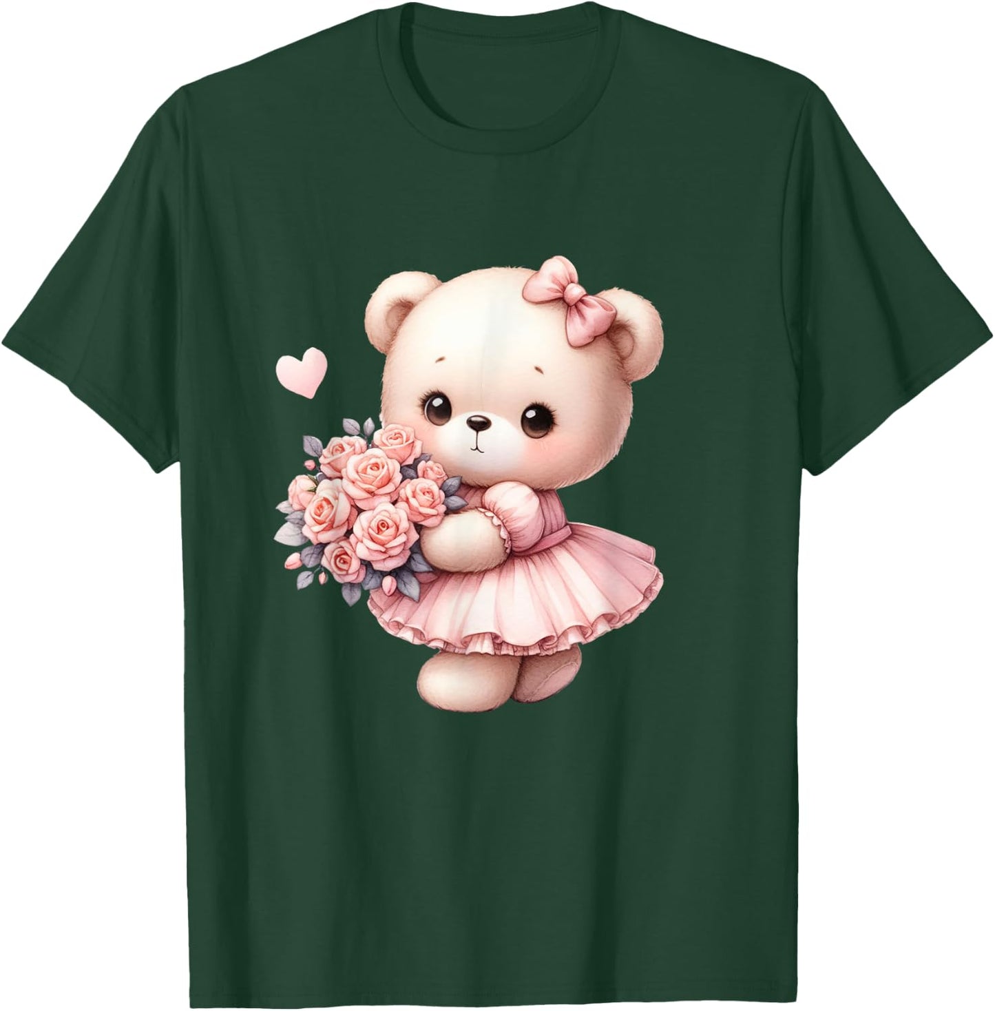 Coquette Teddy Bear Bow Simple Pink Cute Girl T-Shirt - T-Shirt | Forest