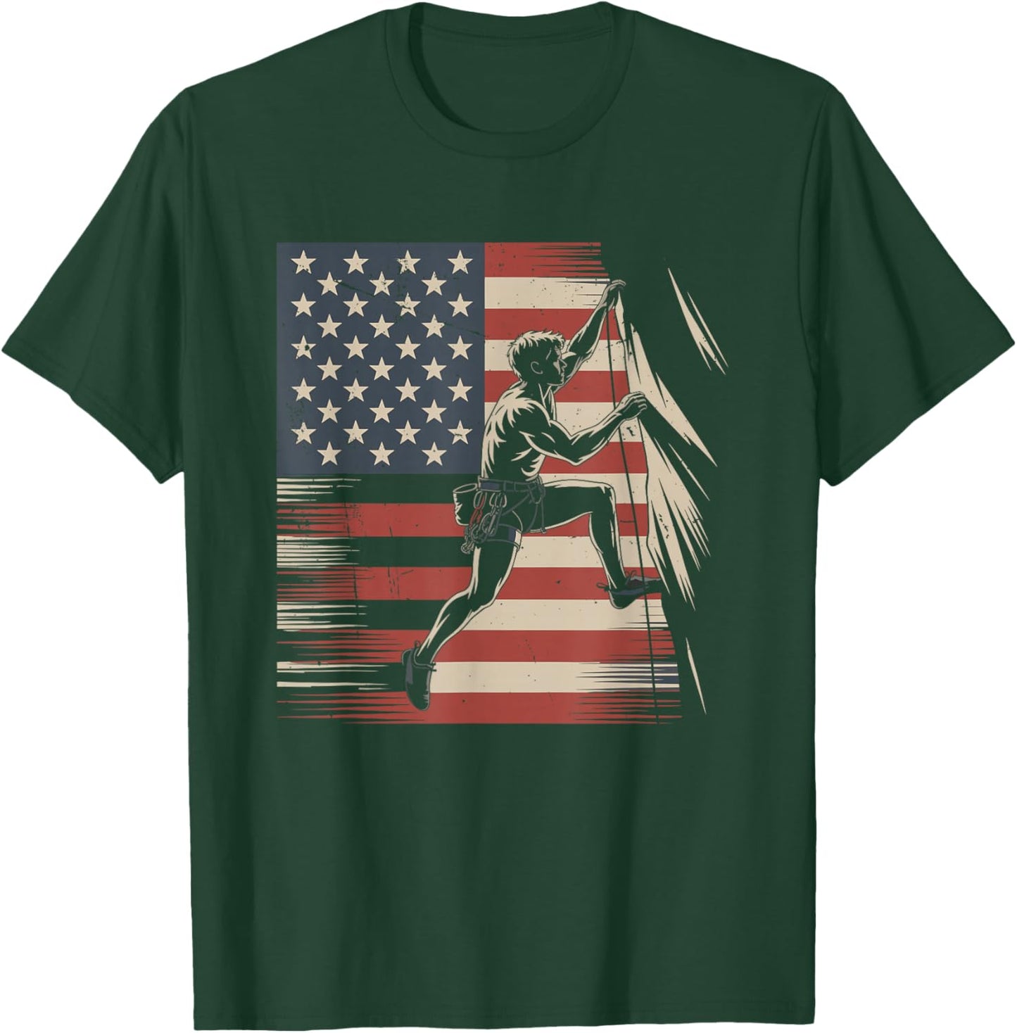 Rock Climbing USA Flag Vintage Rock Climber 4th Of July T-Shirt - T-Shirt | Forest