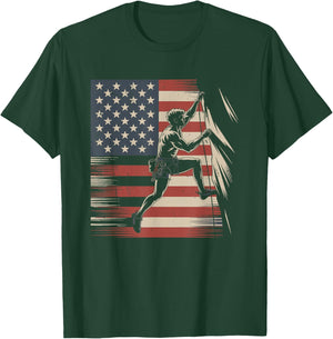 Rock Climbing USA Flag Vintage Rock Climber 4th Of July T-Shirt - T-Shirt | Forest