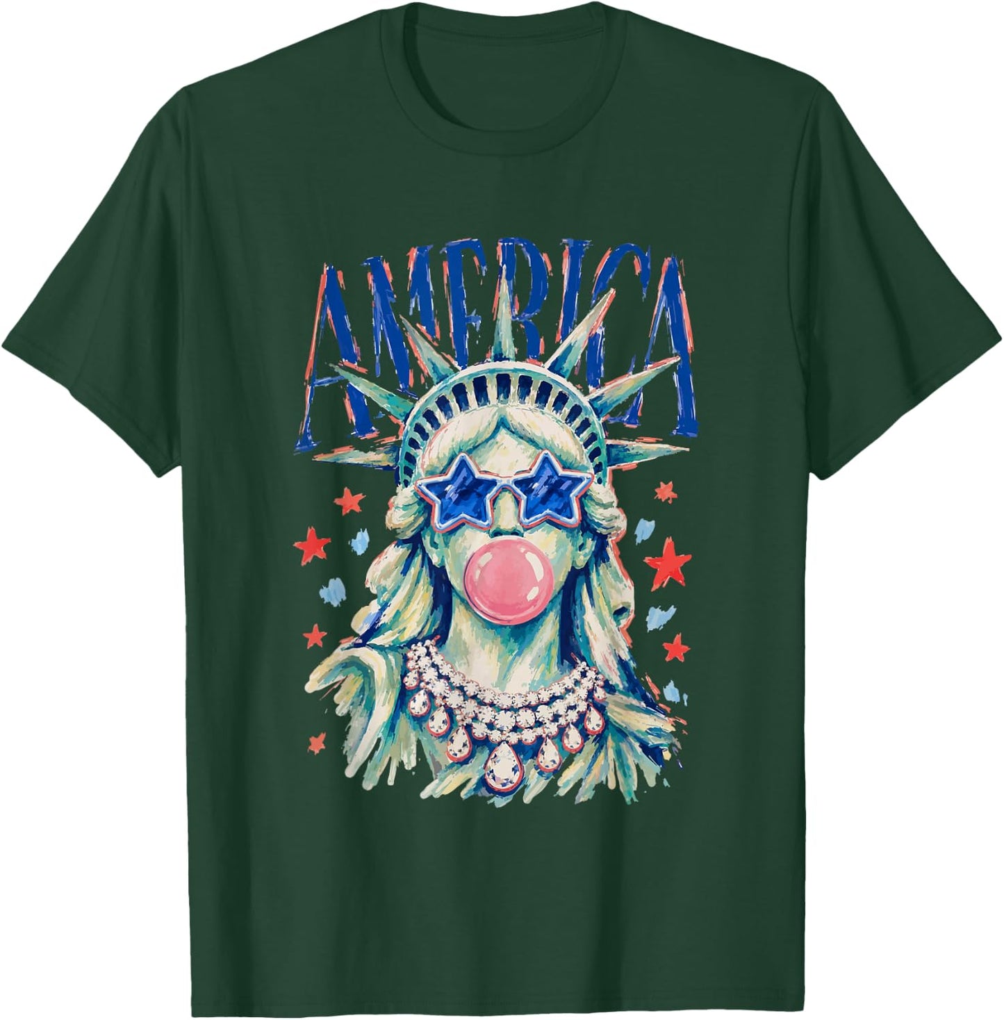 Statue of Liberty Blowing Bubble Girly America 4th of July T-Shirt - T-Shirt | Forest