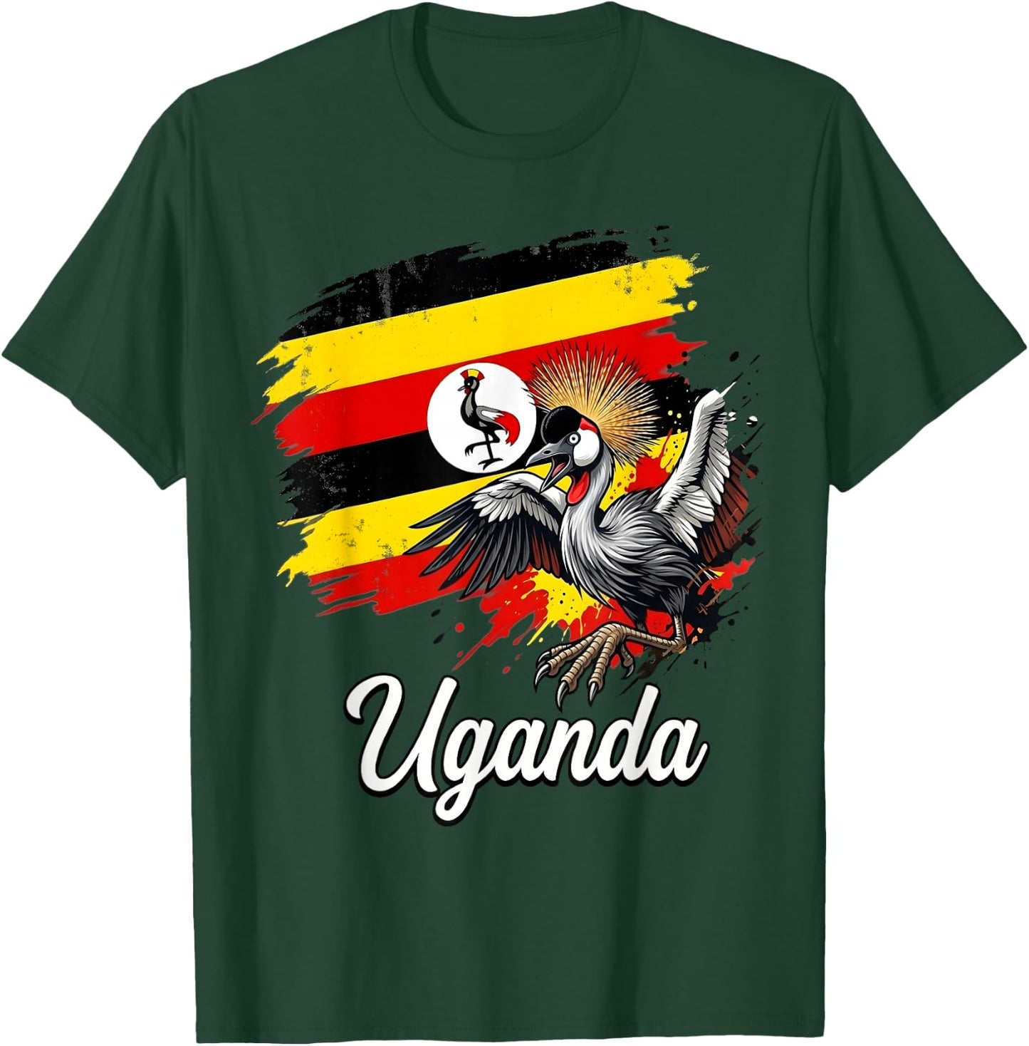 Uganda Flag Grey Crowned Crane National Bird T-Shirt - T-Shirt | Forest