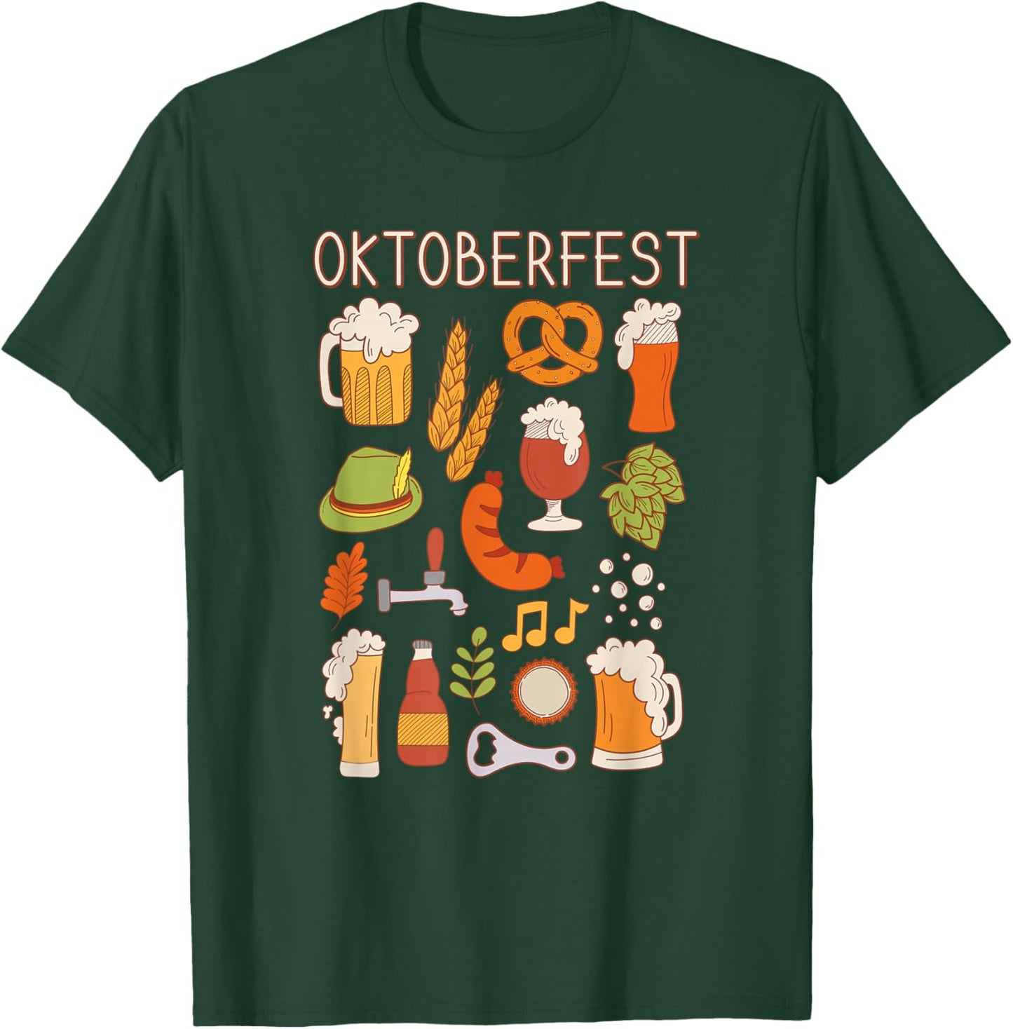 Oktoberfest Doodle Cute Beer Pretzel Weiner T-Shirt - T-Shirt | Forest