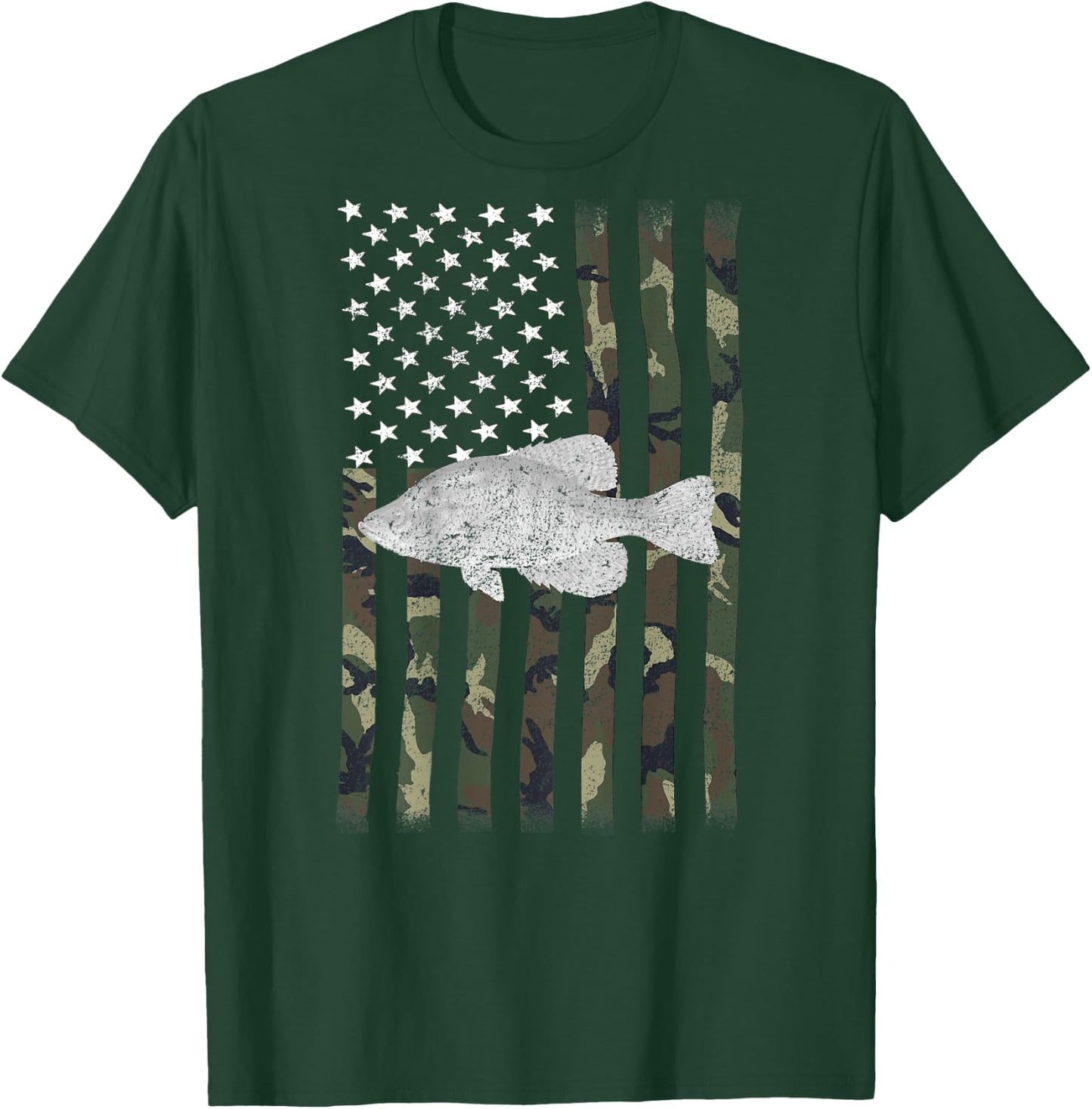 Crappie Fishing Camo Flag (on Back) T-Shirt - T-Shirt | Forest