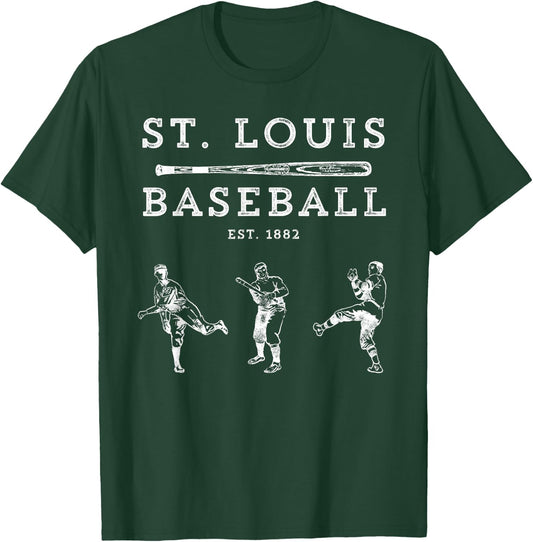 Classic St. Louis Missouri Baseball Fan Retro T-Shirt - T-Shirt | Forest