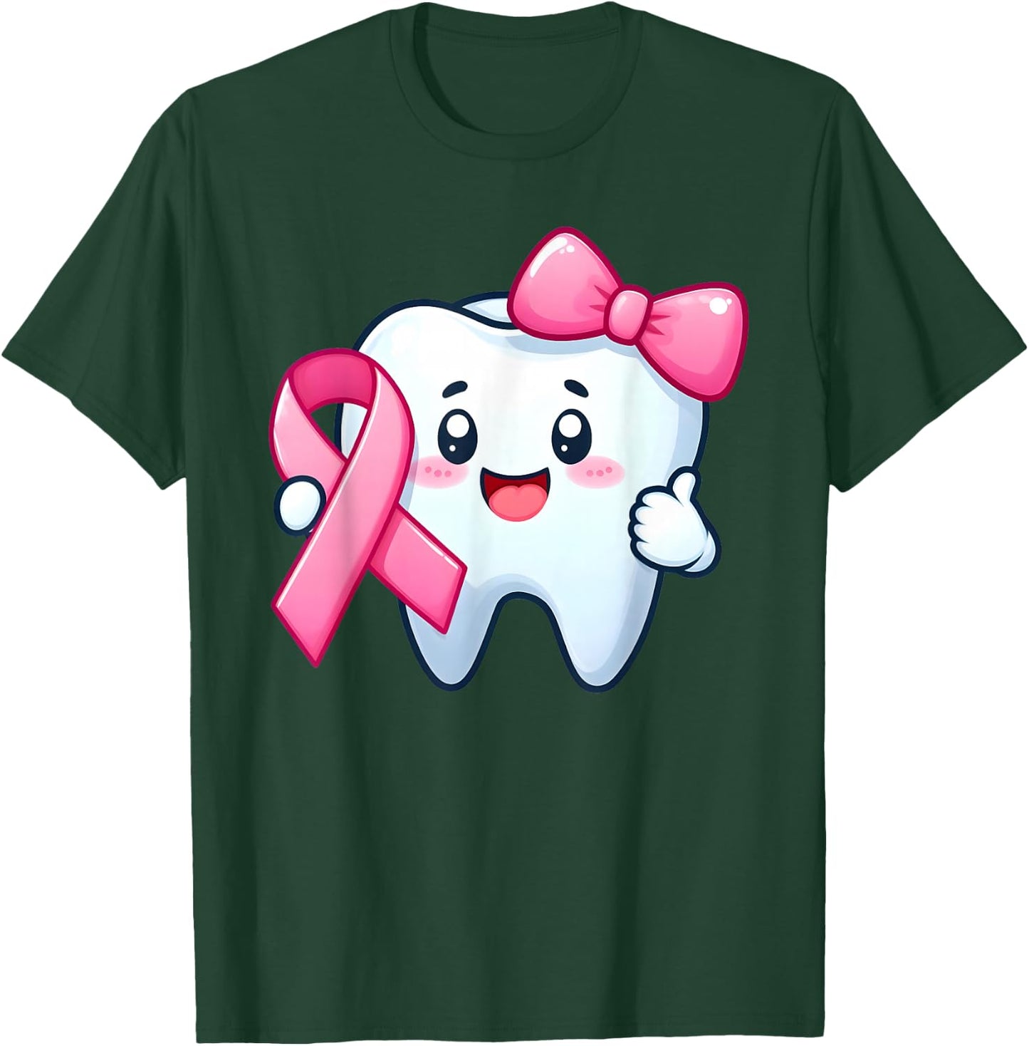 Cute Tooth Dentist Breast Cancer Awareness Month Pink Ribbon T-Shirt - T-Shirt | Forest