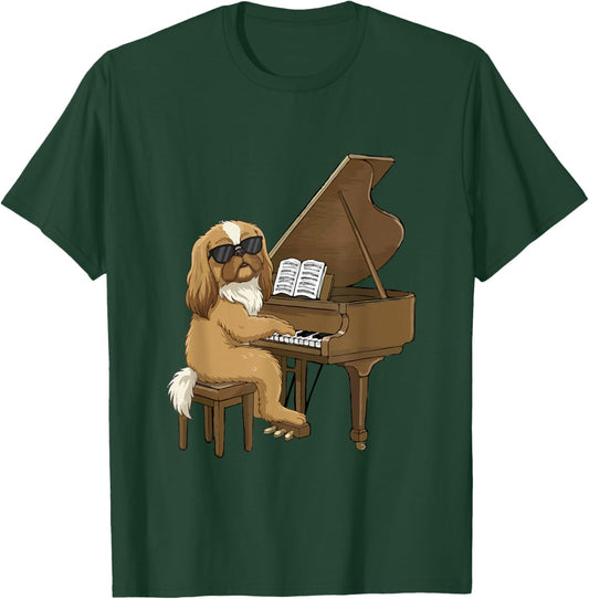 Pekingese Playing Piano Instrumentalist Funny Owner Family T-Shirt - T-Shirt | Forest