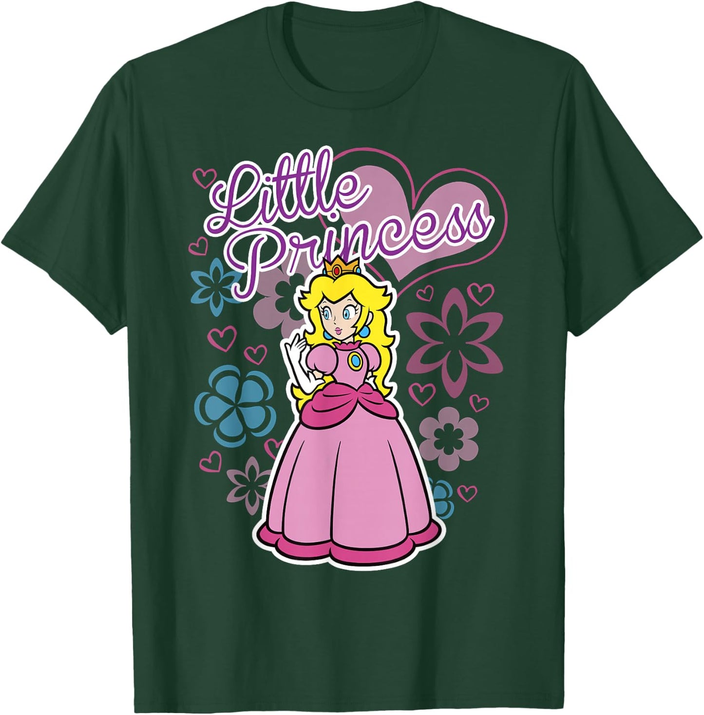 Super Mario Peach Little Princess Flowers and Hearts Poster T-Shirt - T-Shirt | Forest