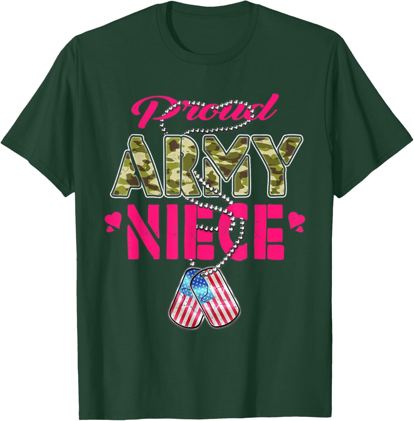 Proud Army Niece US Flag Camo Dog Tags Pride Military Family T-Shirt - T-Shirt | Forest