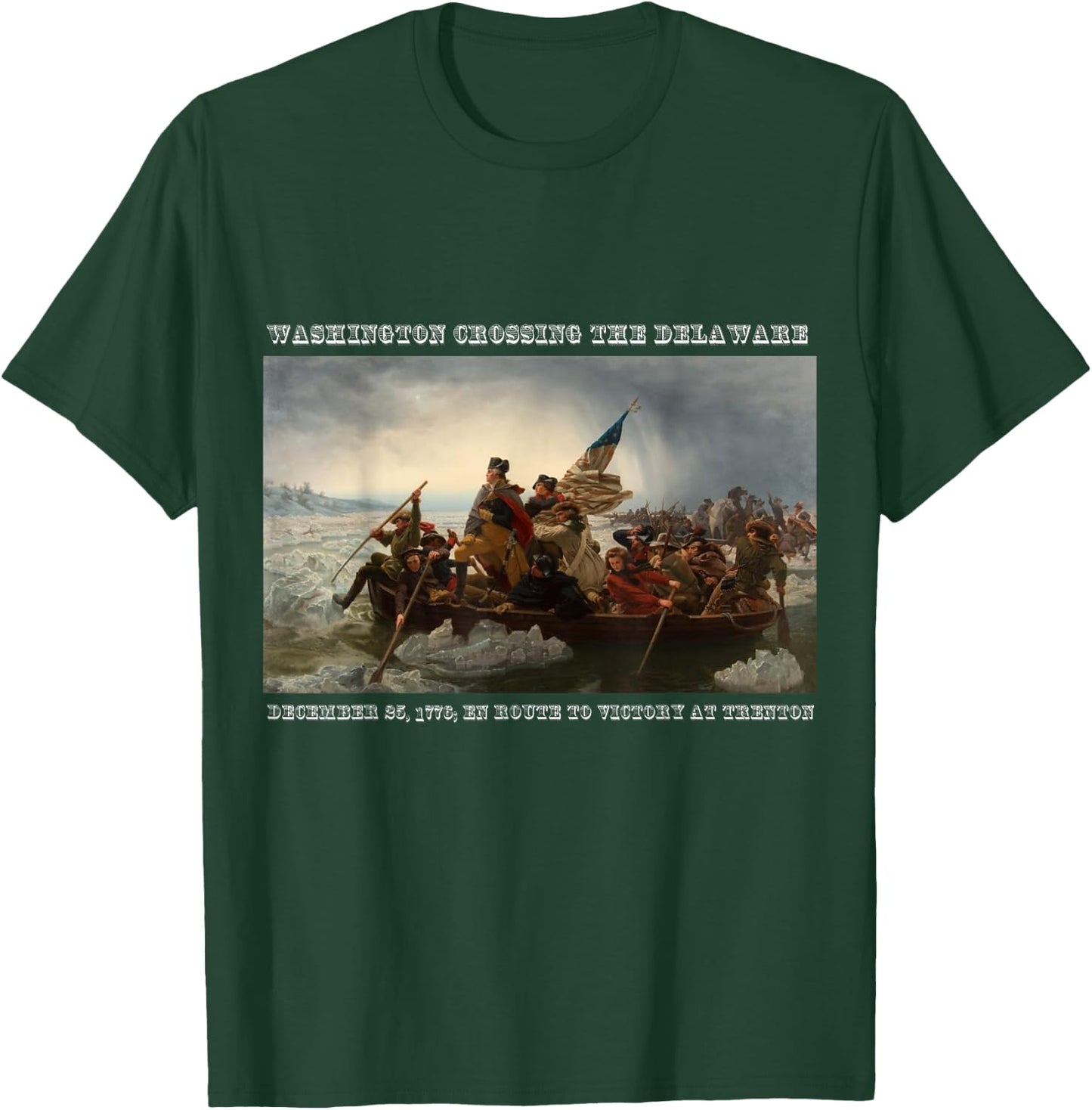 Winning! America's Great Victories - Washington Crossing the Delaware Revolutionary War - Men's Black Cotton 100% Short Sleeve Classic Fit - Small T-Shirt - T-Shirt | Forest