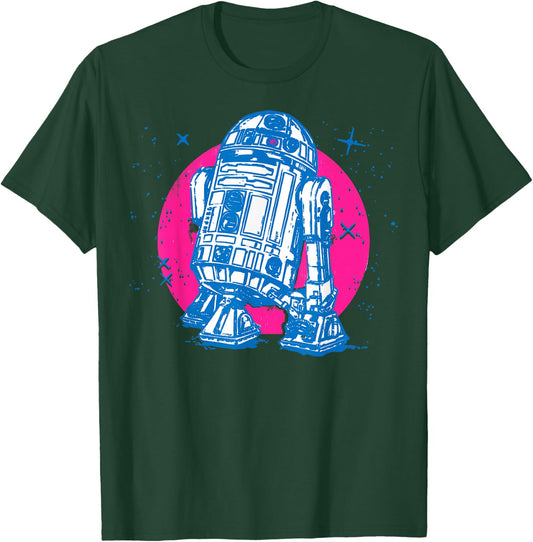 Star Wars R2-D2 Vintage Neon Retro Sparkly Badge T-Shirt - T-Shirt | Forest