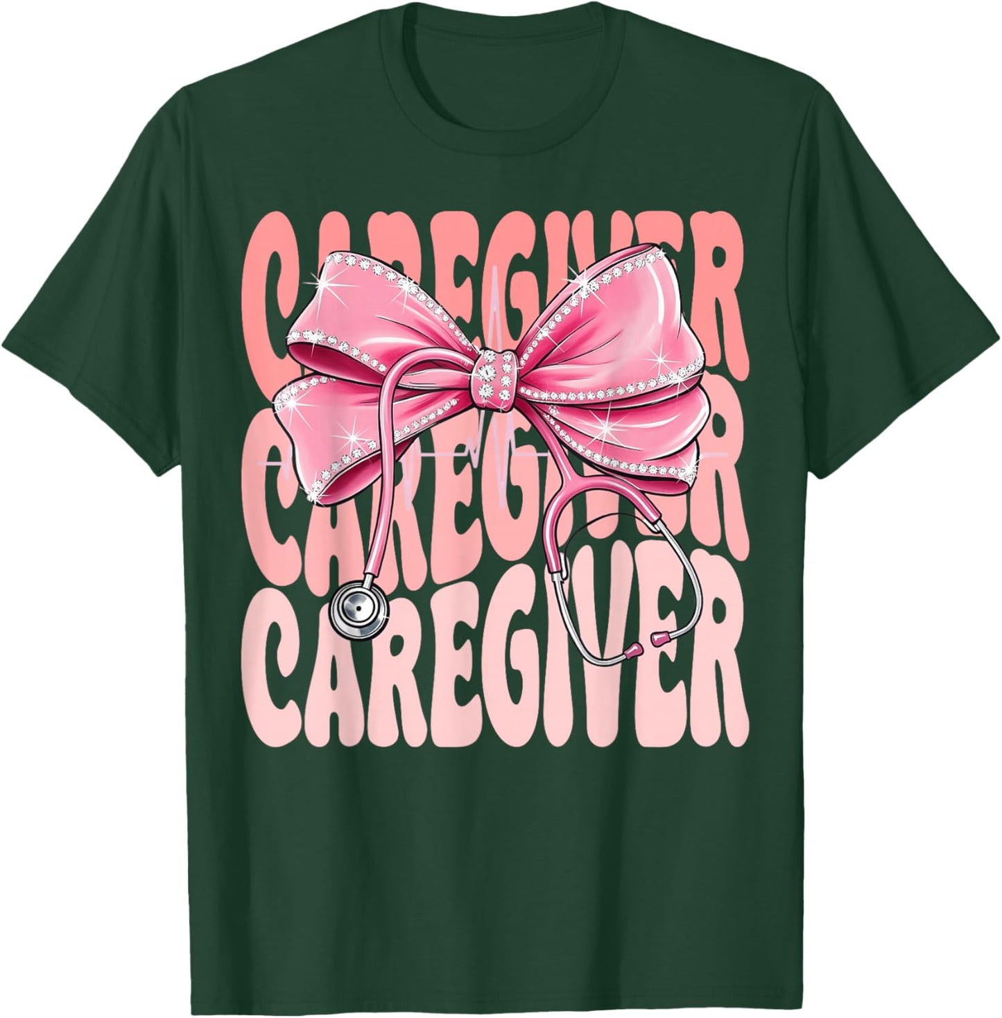 Caregiver Week Day Pink Coquette Bow Stethoscope T-Shirt - T-Shirt | Forest