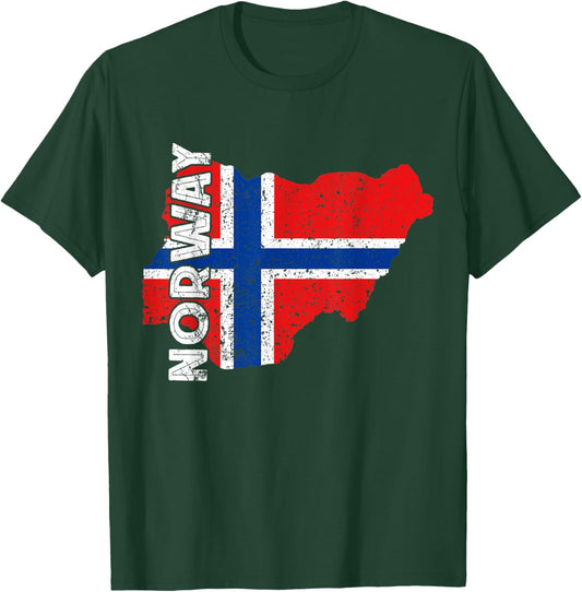 Norway Flag Map Norwegian Roots Vintage Norwegian Pride T-Shirt - T-Shirt | Forest