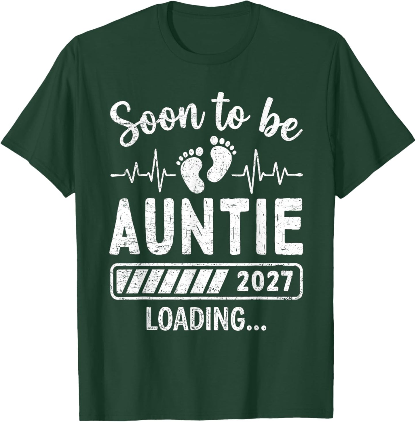 Retro Soon to Be Auntie 2027 Loading Pregnancy Announcement T-Shirt - T-Shirt | Forest
