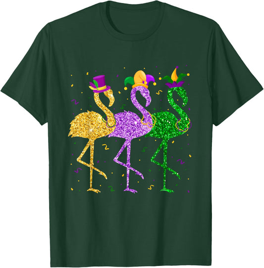 Flamingo Mardi Gras Funny Mask Beads Carnival Party Festival T-Shirt - T-Shirt | Forest