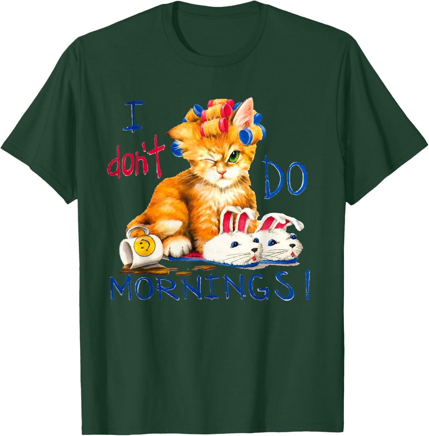 I don't do mornings t shirt, shirt, cat ,cup of coffee T-Shirt - T-Shirt | Forest