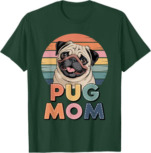 Retro Pug Mom Chinese Pugs T-Shirt - T-Shirt | Forest