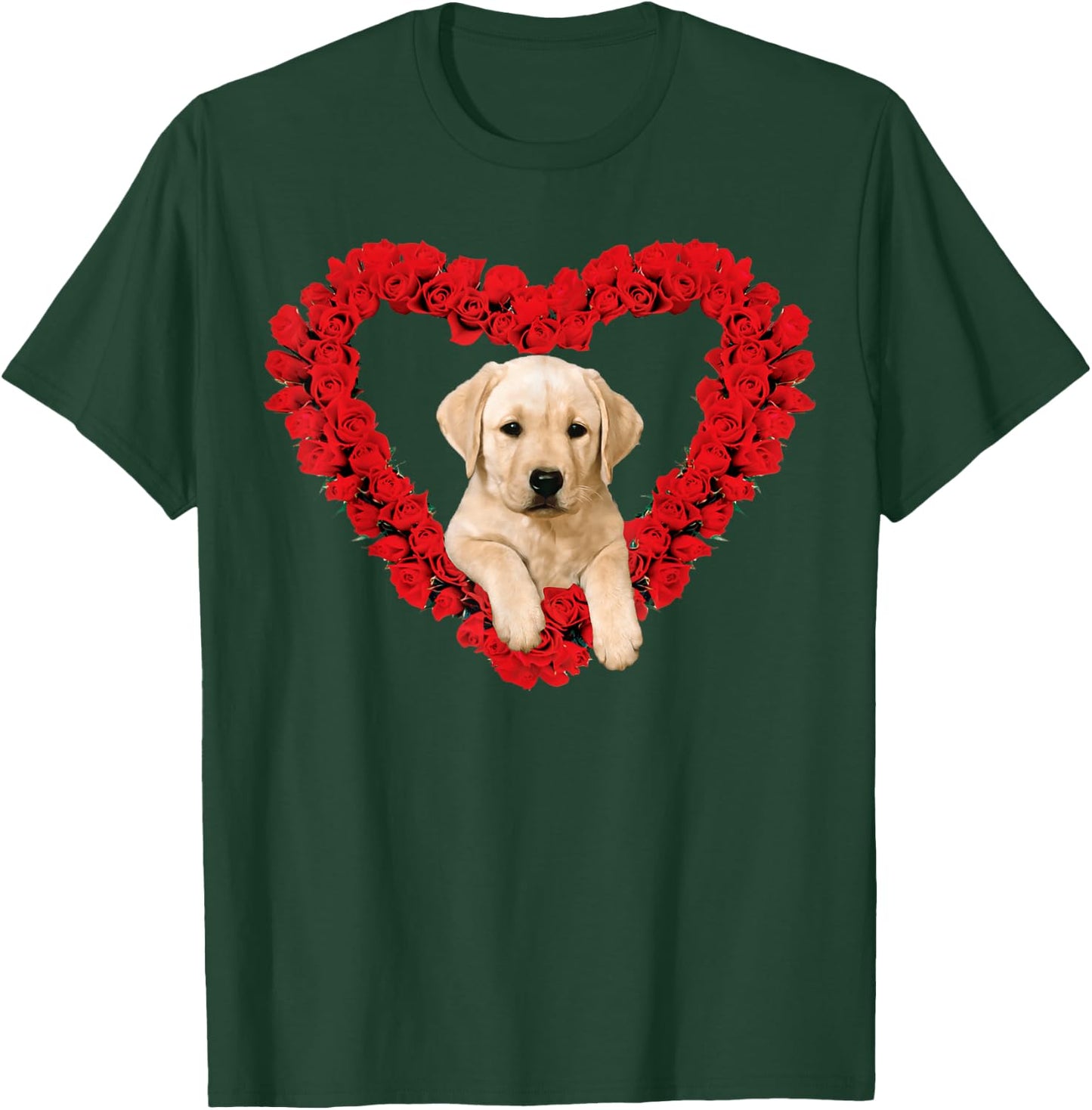 Rose Heart Yellow Lab Puppy Valentines Day Cute T-Shirt - T-Shirt | Forest
