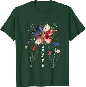 250th Anniversary Wildflower USA Flag Patriotic 4th of July T-Shirt - T-Shirt | Forest