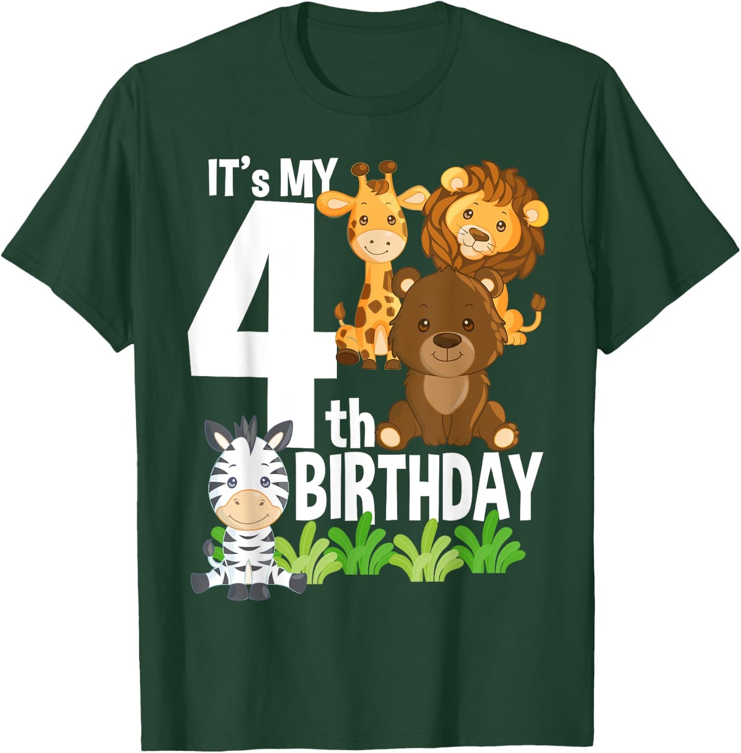 It's My 4th Birthday Zoo Theme Birthday Safari Jungle Animal T-Shirt - T-Shirt | Forest