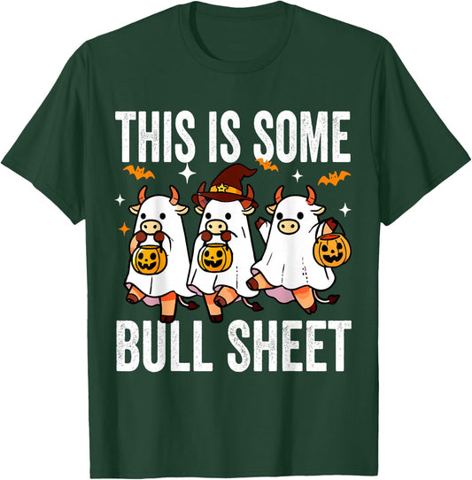 This is Some Bull Sheet Funny Halloween Cow Ghost Kid Outfit T-Shirt - T-Shirt | Forest