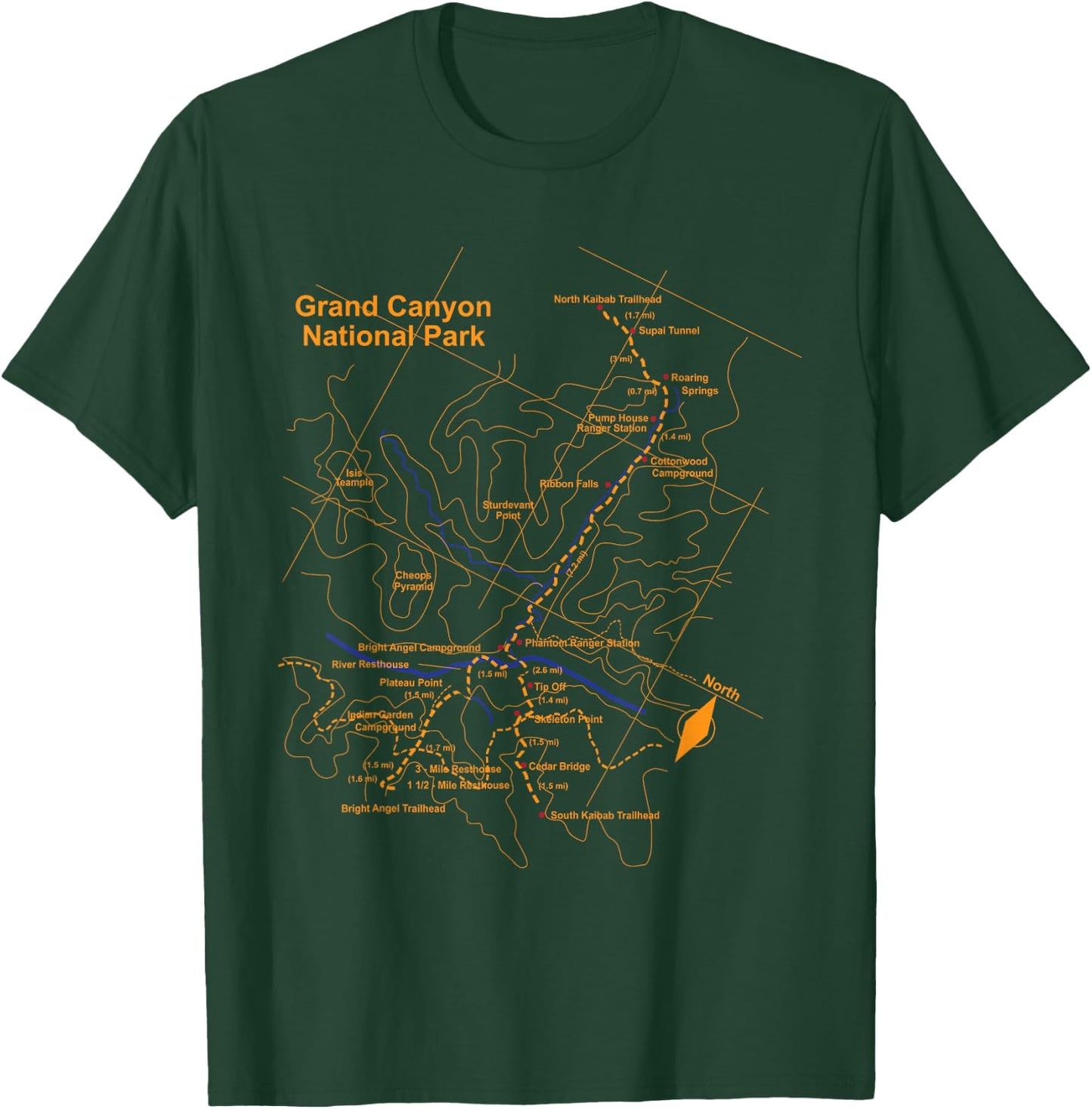 Grand Canyon National Park Trail Map Hiking Love T-Shirt - T-Shirt | Forest