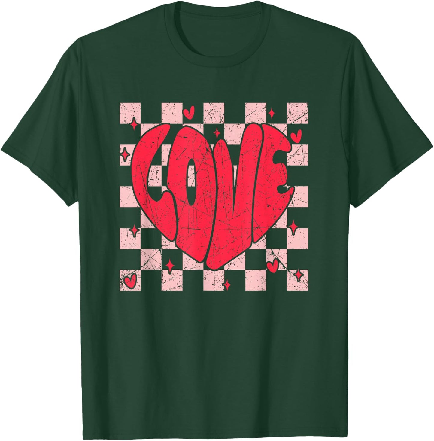 Xoxo Xo Xo Groovy LOVE Checkered Valentine Men Women Kids T-Shirt - T-Shirt | Forest