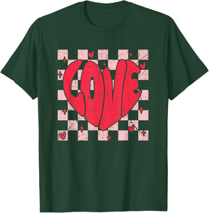 Xoxo Xo Xo Groovy LOVE Checkered Valentine Men Women Kids T-Shirt - T-Shirt | Forest