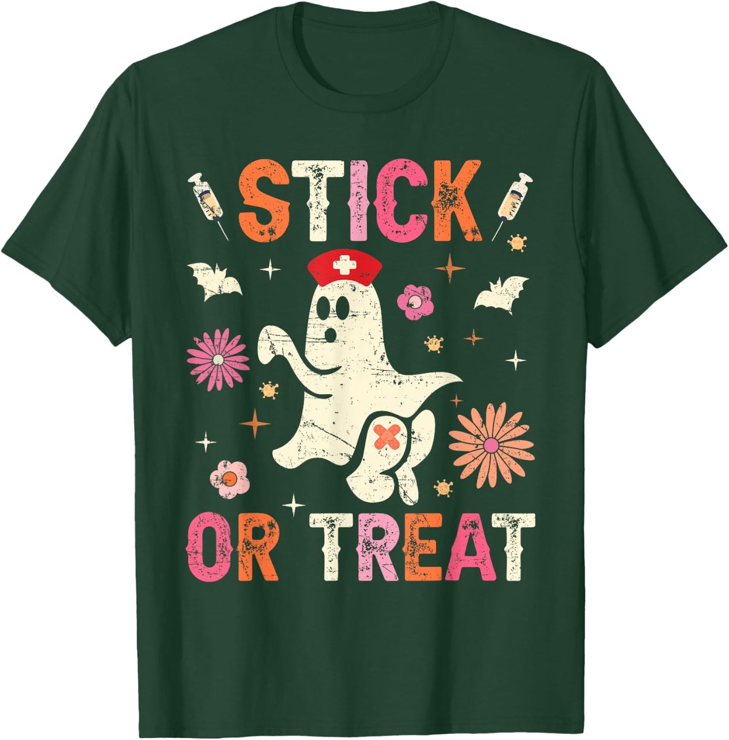 Stick Or Treat Halloween Ghost Nurse Halloween Phlebotomy T-Shirt - T-Shirt | Forest