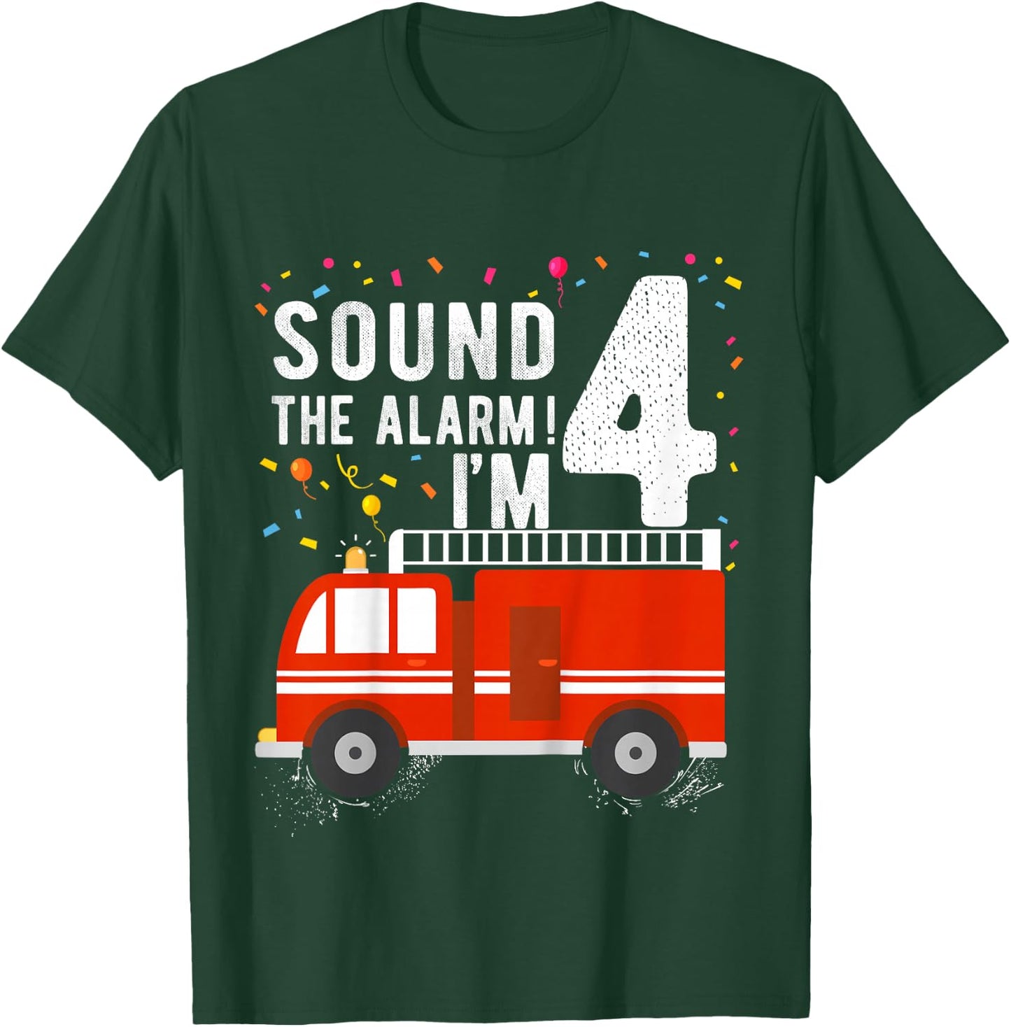 Kids Fire Truck 4th Birthday Boy 4 Year Old Firefighter T-Shirt - T-Shirt | Forest