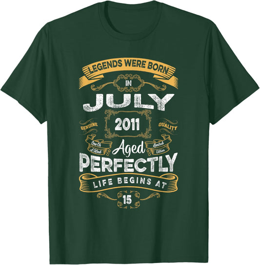 Retro 15th Birthday Legends were Born in July 2011 T-Shirt - T-Shirt | Forest