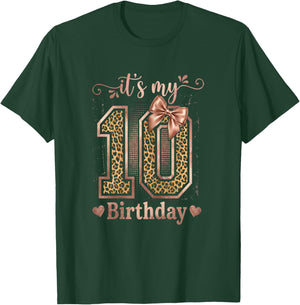 It's My 10th Birthday Girl Coquette Bow 10 Year Old Leopard T-Shirt - T-Shirt | Forest
