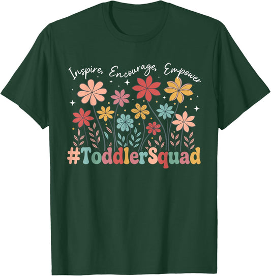 Toddler Squad Groovy Toddler Teacher Toddler Room Teacher T-Shirt - T-Shirt | Forest