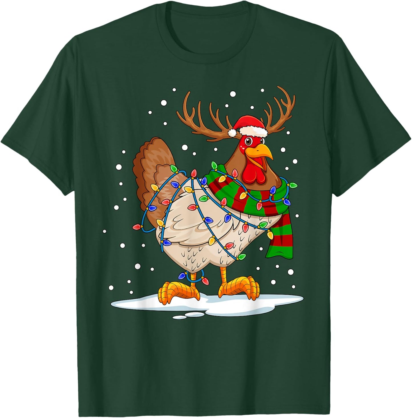 Funny Chicken Christmas Reindeer Christmas Lights Pajama T-Shirt - T-Shirt | Forest
