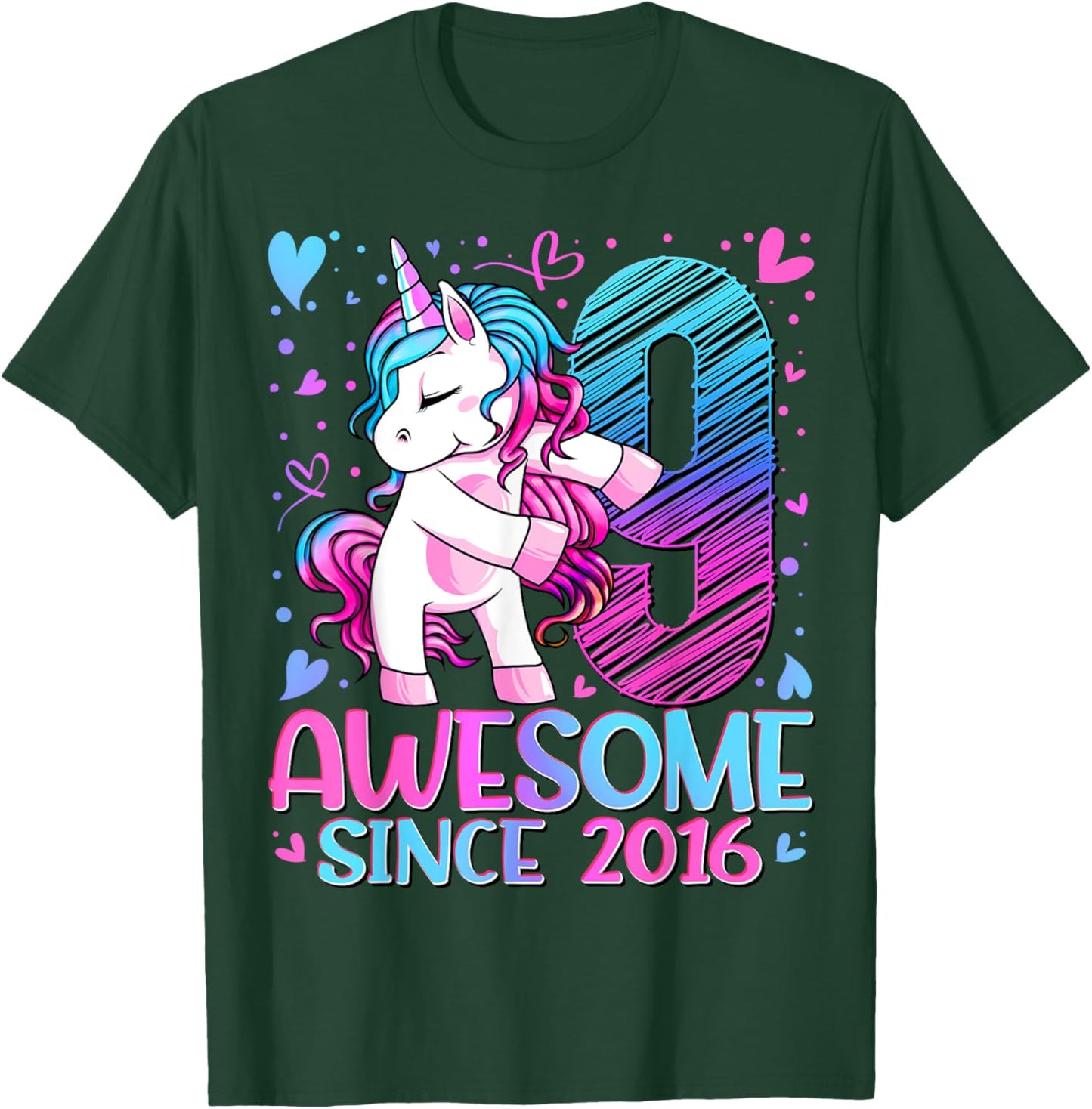 9 Year Old Unicorn Gifts For Girls 9th Birthday Girl Party T-Shirt - T-Shirt | Forest