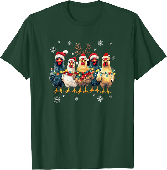 Funny Chicken Christmas Lights Farm Animal Cute Xmas Holiday T-Shirt - T-Shirt | Forest