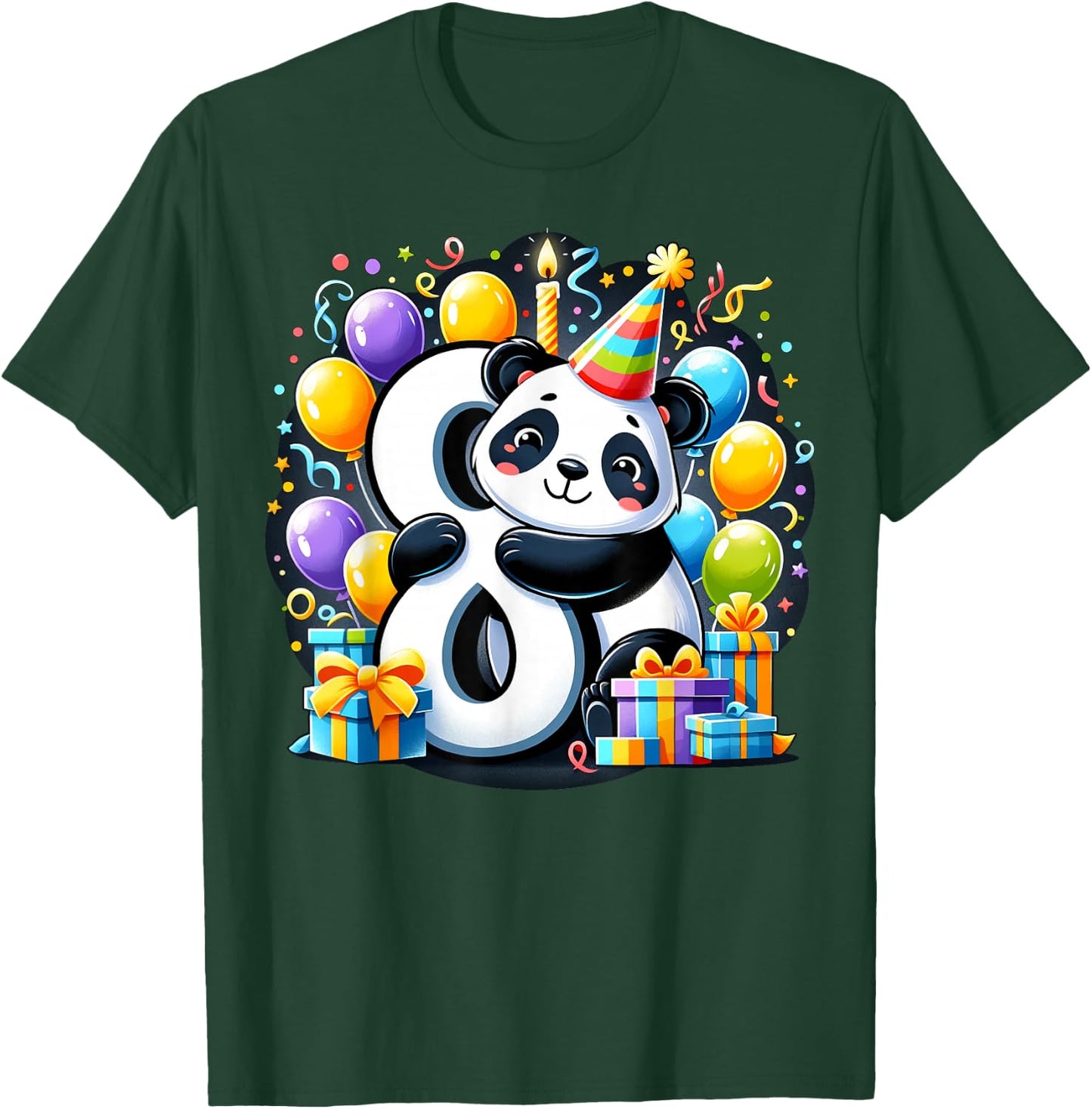 Panda 8th birthday boy girl 8 years old eighth eight Panda T-Shirt - T-Shirt | Forest