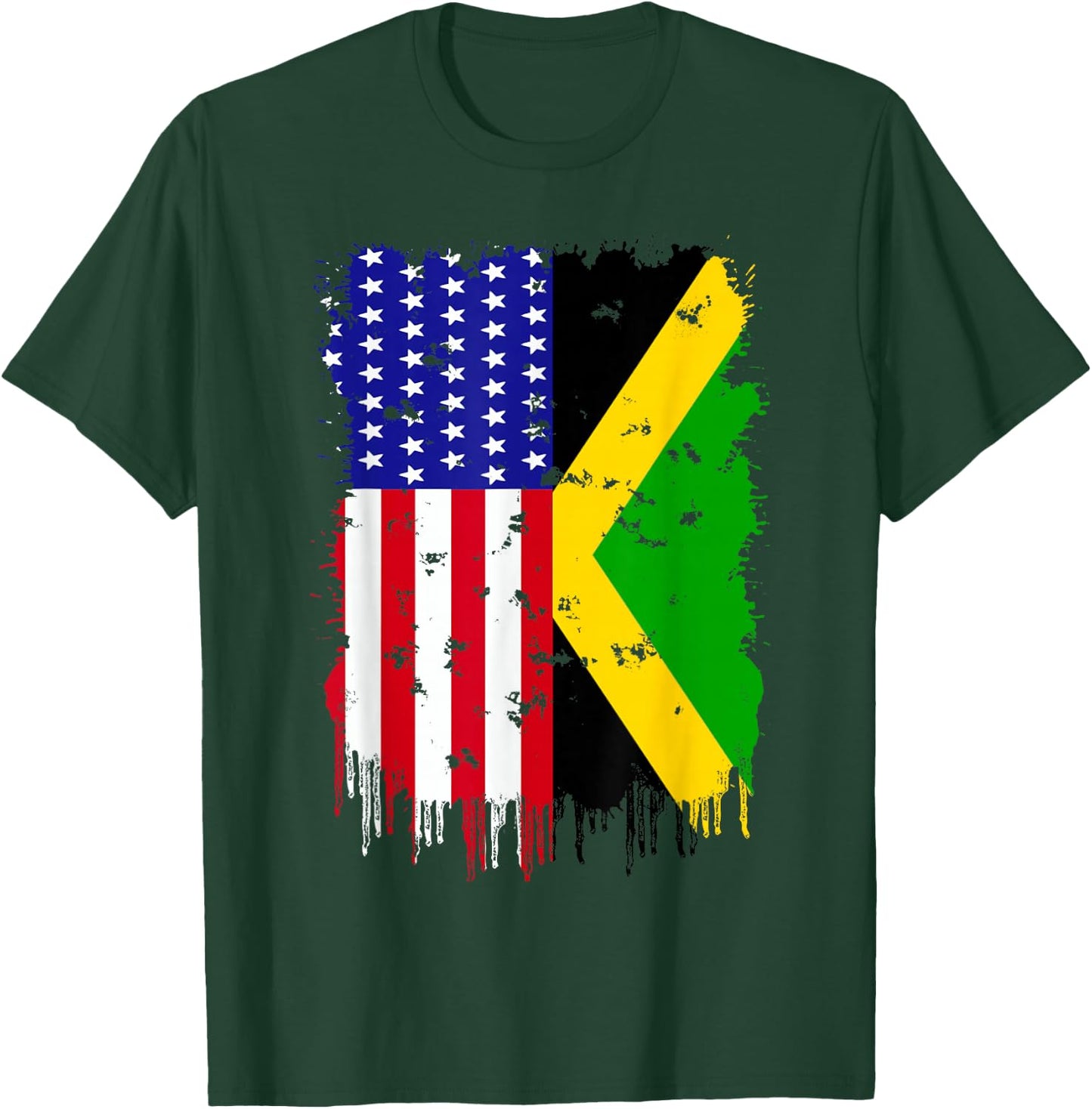 Jamaica America Flag Jamaican Roots American Grown USA T-Shirt - T-Shirt | Forest