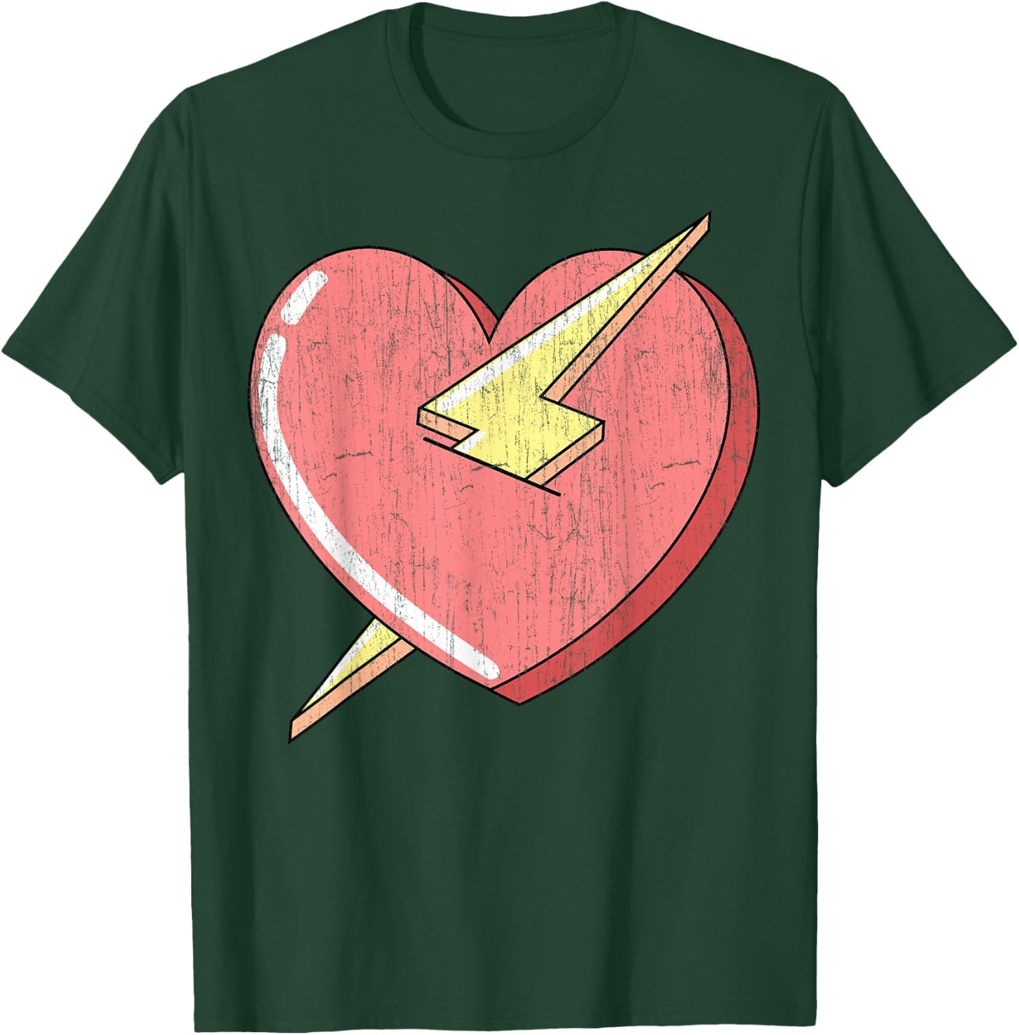 Trendy Apparel Kids Adults Classic Fit Retro Cartoon Heart With Lightning Bolt - Small - Black T-Shirt - T-Shirt | Forest