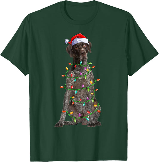 Xmas Lights Santa German Shorthaired Pointer Dog Christmas T-Shirt - T-Shirt | Forest