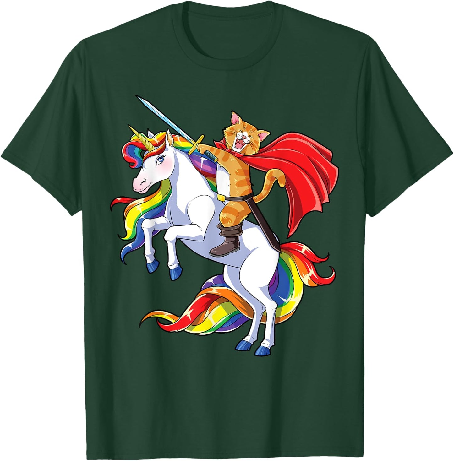 Cat Riding Unicorn Funny Caticorn Kittycorn Kitty Kitten Women Kids T-Shirt - T-Shirt | Forest