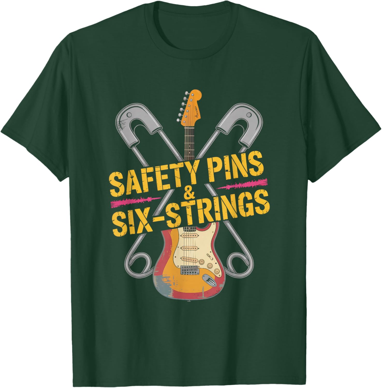 Safety Pins & Six Strings Punk Rock Music T-Shirt - T-Shirt | Forest