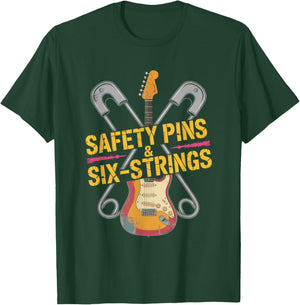 Safety Pins & Six Strings Punk Rock Music T-Shirt - T-Shirt | Forest