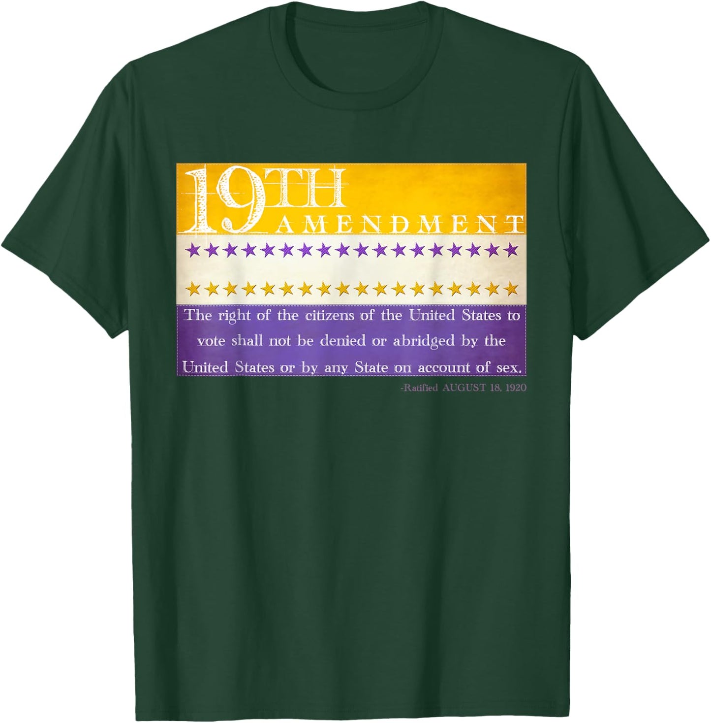 Vintage 19th Amendment Suffrage Victory Flag Centennial Text T-Shirt - T-Shirt | Forest
